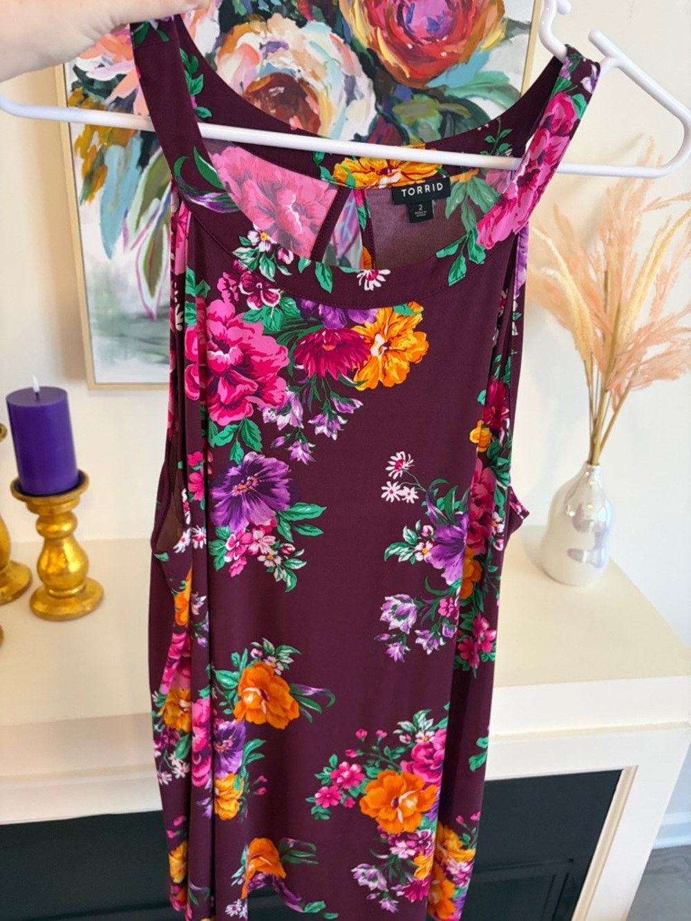 torrid Plum Floral Tank with Pink, Orange & Purple Blooms